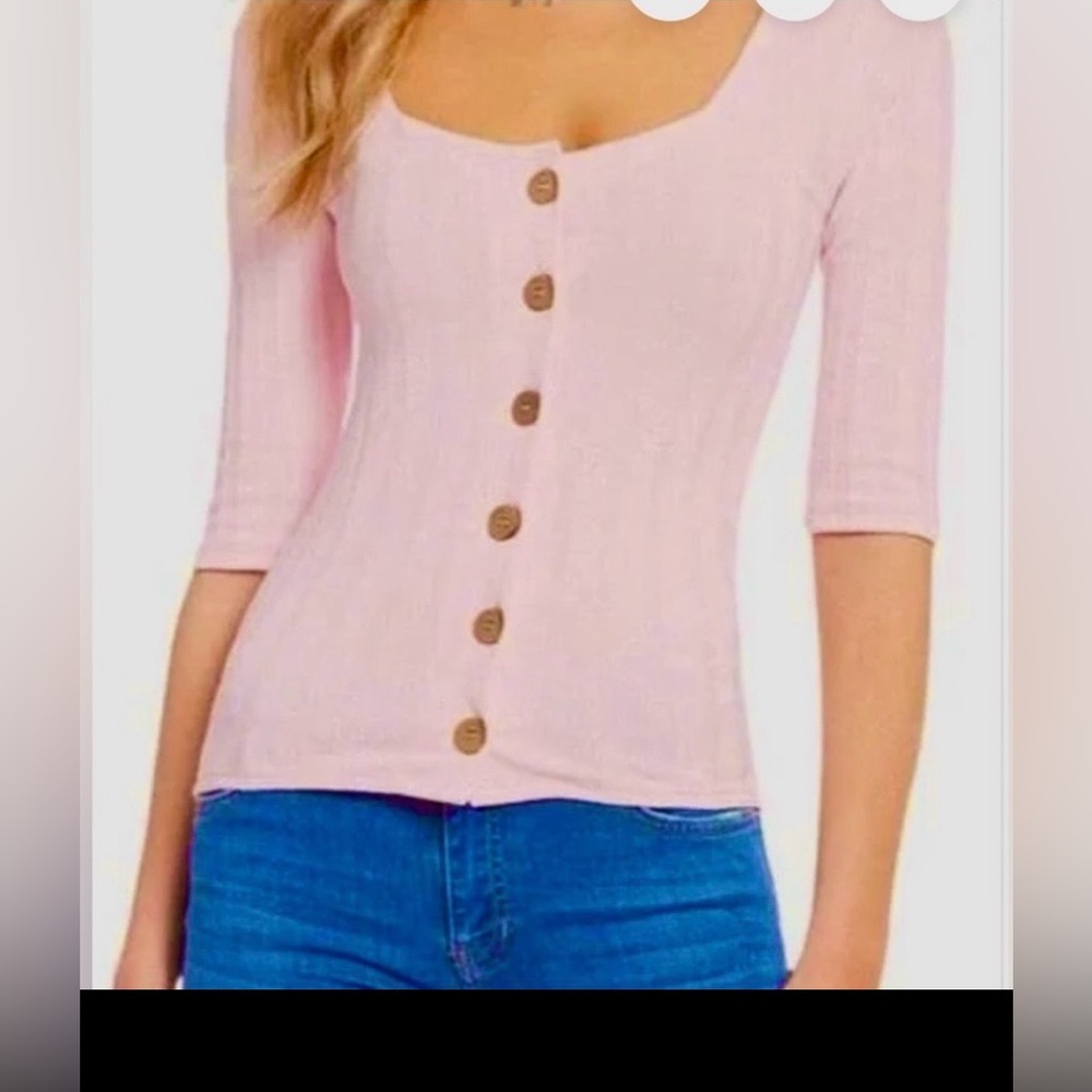 Free People Central Park Knit Top Front Buttons in Blush pink color Size S NWT